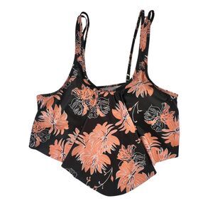 Tankini Top XXL Coral Floral Tropical Hawaiian Resort Wear Dark Peplum Swim Top
